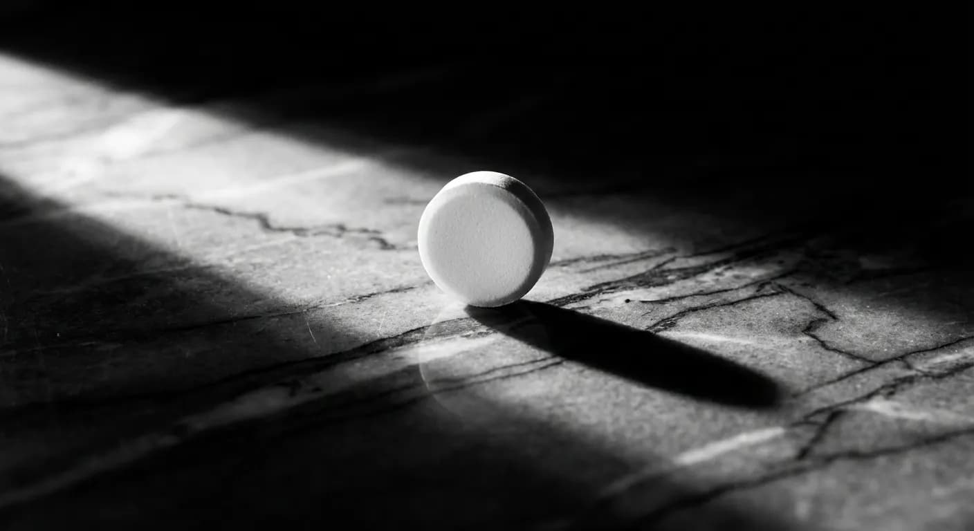 Sevrage sertraline témoignage : arrêter en douceur Gros plan minimaliste d'un comprimé sur fond sombre
