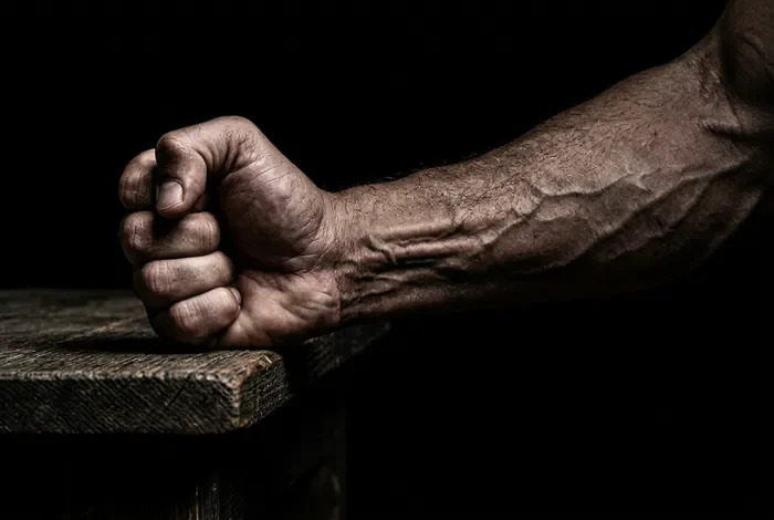Bras de fer quel muscle est le plus sollicité Gros plan minimaliste sur la contraction musculaire d'un avant-bras lors d'un bras de fer