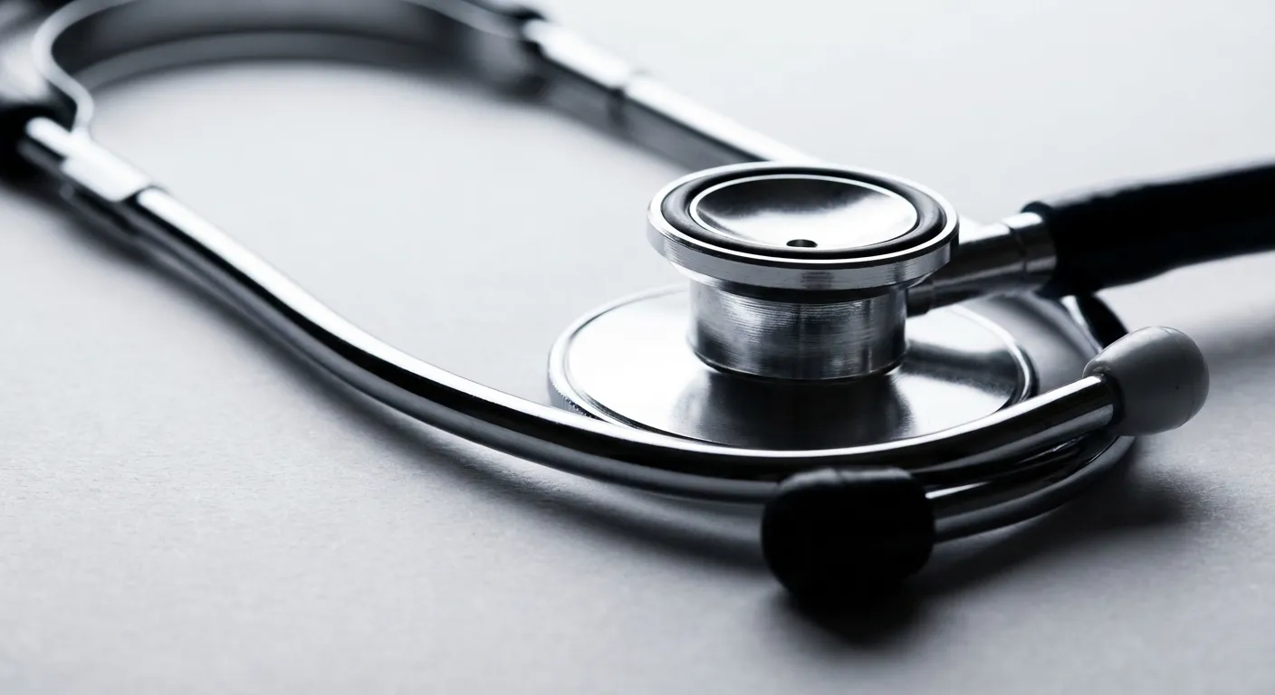 Opération valve mitrale : témoignages et vécu patient 2026 Stéthoscope professionnel sur fond épuré, symbole de la chirurgie de la valve mitrale.